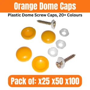 ORANGE Plastic Round Dome Cover Screw Cap Cover Protector Packs 25 50 100 - Imagen 1 de 4