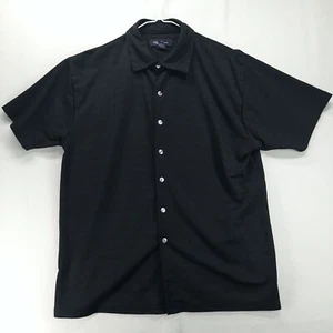 Oleg Cassini Shirt Mens M Black Short Sleeve Silk Blend Button Up - Picture 1 of 8