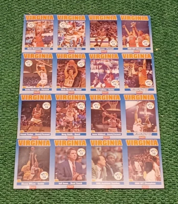 1992-93 UVA Virginia Cavaliers Hombres Baloncesto Hoja de Tarjetas Sin Cortar Parker Burrough Foto 1 de 4