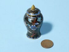 Antique Japanese Cloisonne Enamel Miniature Black Lidded Urn Floral  6cm #1