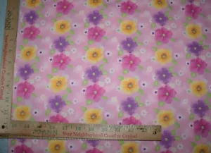 Pink Background Yellow Purple Flower General Fabric Cotton Quilting 1 Yd+ 13 x44 - Picture 1 of 3