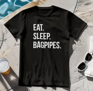 EAT SLEEP BAGPIPES T-SHIRT - Pfeifen Scottish Irish Piper Instrument Folk Tartan - Bild 1 von 21