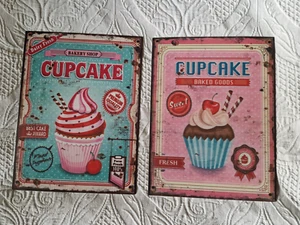 2 x Blechschild Cupcake rosa + türkis vintage style shabby chic 33 x 25 + Haken - Bild 1 von 5
