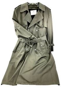 Towne London Fog Trench OverCoat Lined Zip Double Breast 38 S 40 Khaki Green Men - Picture 1 of 14