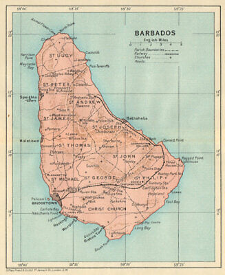 BARBADOS. Vintage Map. West Indies Caribbean 1931 Old Vintage Plan Chart • 48.99£
