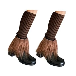 Suxgumoe Women's Leg Warmers, Y2K Knit Knee High Socks, Faux Fur Fuzzy Coffee - Picture 1 of 8
