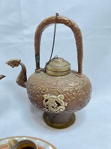 Antique Old Chinese Copper Dragon   Wine Tea Pot Tea Kettle Flagon