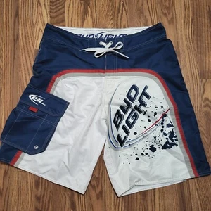 NWT Bud Light Beer Men’s Size 36 Lined Board Swim Trunks Suit Red White & Blue - Picture 1 of 8
