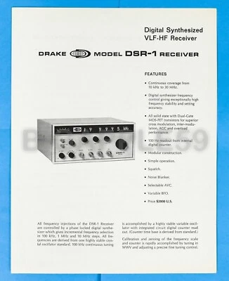 Original Drake Factory Brochure For DSR-1 Shortwave Amateur Radio Receiver  #2 - Image 1 of 2