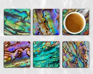 Abalone Paua Drink Coasters Set of Six Neoprene - Picture 1 of 7