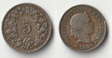 1890 Switzerland 5 rappen coin