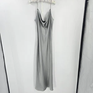 Vintage Y2K Victoria’s Secret 100% Silk Silver Grey Cowl Neck Maxi Slip Dress M - Picture 1 of 11