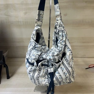 Hobo groß blau weiß Schultertasche große Handtasche Wickeltasche Zugschnüre Halbmond - Bild 1 von 13