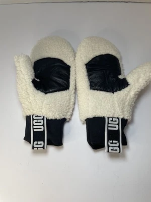UGG Women's UGGFluff Logo Tape Mittens - Soft Polyester Body, Leather Palm Patch - Image 1 of 4