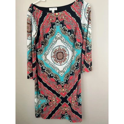 Vestido Vaina Kenar Mujer Talla 8 Multicolor Estampado Barroco Manga Larga Cuello Barco Foto 1 de 4