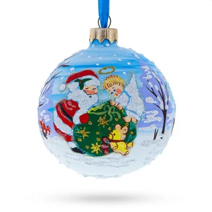 Santa and Angel Blessing Glass Ball Christmas Ornament 3.25 Inches - Picture 1 of 5
