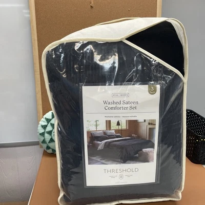 Juego de edredón de satén lavado, umbral completo/reina - negro Foto 1 de 3