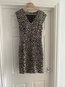 Ladies Size 10 H&M Brown Mix Animal Print Dress Zip Short Sleeves Preowned Used - Picture 1 of 7