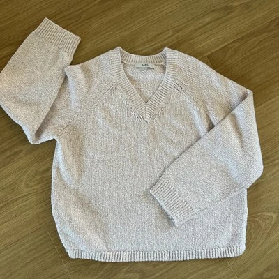 M&S COLLECTION pink & white speckle cotton blend V-neck jumper size S - Image 1 of 4