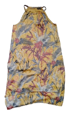 Vestido halter Mlle Gabrielle para mujer 1X Plus estampado de hojas amarillas forrado en capas Foto 1 de 4