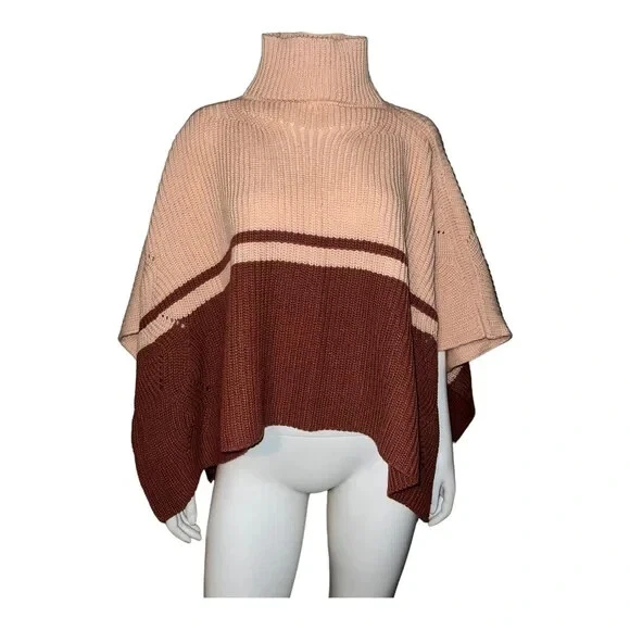 Sustainable Blush and Brown Color Block Poncho OS by Save the Ocean