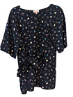 Molly & Isadora Women's Navy Blue Leaf Print Floral Tie-Waist Blouse Size 1X NEW