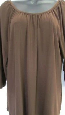 Mujer 1X Pullover Marrón Manga Corta Nylon Top Camisa Blusa East 5th Essentials Foto 1 de 4