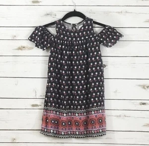 Gap Kids Girls Navy pink cold shoulder rayon dress size 6 travel spring summer - Picture 1 of 5