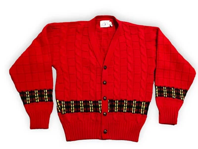 Cárdigan Kitestrings vintage para niños abuelo HECHO EN EE. UU. talla 8-10 a cuadros Foto 1 de 4