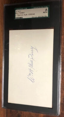 Bill Terry New York Giants HOF 1923-36 Signed Index Card SGC Authentic BASEBALL - Image 1 of 2