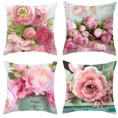 Pink Rose Throw Pillow Covers 18x18 Inch Pillow Cases Set of 4 Home Decor - Image 1 of 4