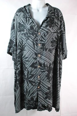 KS Islander Men XL Tall Black Gray Hawaiian Button Top Short Sleeve Casual Shirt - Image 1 of 4