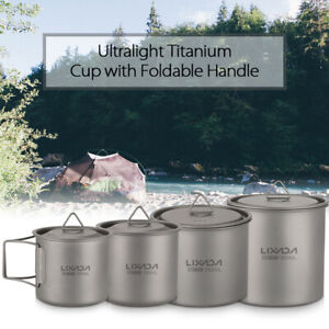 Lixada Camping Titanium Cup Water Cup Mug W/ Foldable Handle For Outdoor Hiking