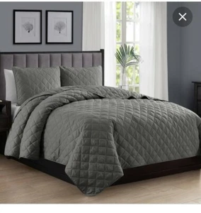 Juego de 3 piezas de edredón Geo gris por east end ropa de cama manta fundas edredón... - Imagen 1 de 5