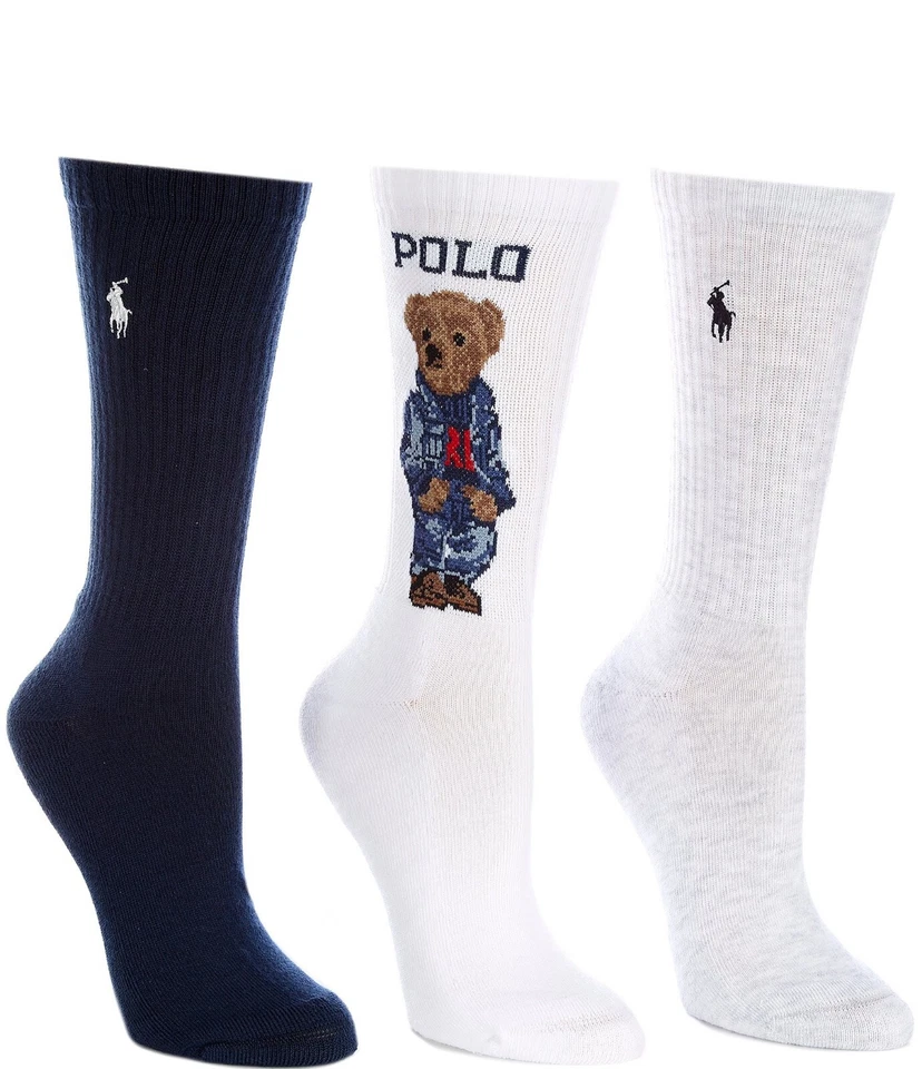 👀 Oferta》🔥 Damas Polo Ralph Lauren Americana Denim Bear Calcetines》3 Pares 🆕️ Foto 1 de 4