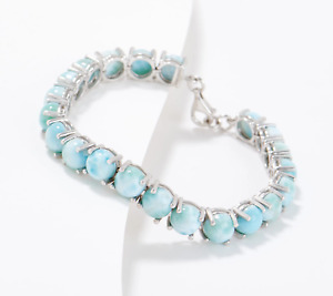 Affinity Gems Round Blue Larimar Tennis Bracelet Size 7-1/4" Sterling Silver