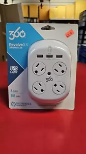 360 Electrical Revolve 3.4 Protezione da Sovratensioni 4 Prese Girevoli 3 Porte USB Bianco - Foto 1 di 4