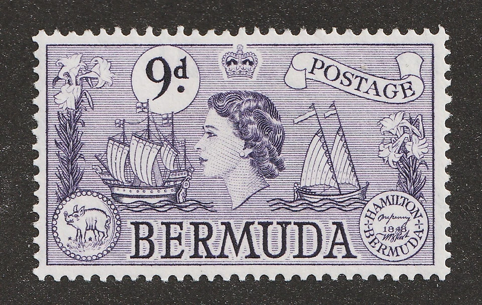 Bermuda Sc# 154 1958 - Nine peniques, Sea Venture, velero. MH Cv$7,25 Foto 1 de 1