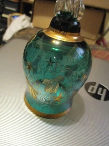 Bohemian Crystal Hand Bell Czech. Emerald Green Gold Design 6 inch - Picture 1 of 6