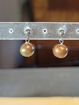 Bronze Freshwater Pearls and Sterling Silver Gemstone Jewelry Pierced Post Backs - Image 1 of 4