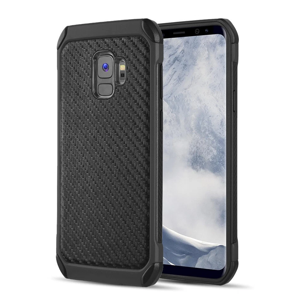 Funda híbrida resistente de fibra de carbono GSA para Samsung S9 - negra/negra Foto 1 de 1