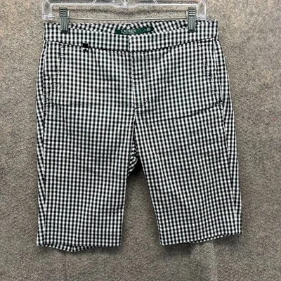 Pantalones Cortos Lauren Ralph Lauren Mujer 2 Negro Blanco Cuadros Guinga Mezcla de Lino Bermudas Foto 1 de 4
