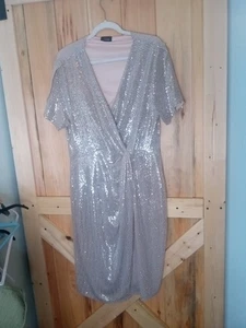 Women's JM Studios by John Meyer Sequin Capped Sleeve Maxi Dress With Slit Sz 18 - Picture 1 of 4