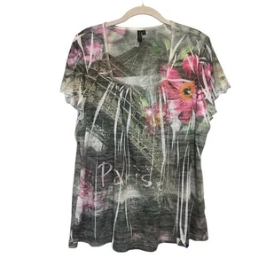 Haut femme Susan Lawrence manches courtes fleuri Paris vert rose - Taille 2X - Photo 1/5