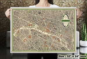 Paris City View World Map Vintage Silk Canvas Fabric Poster Paint Wall Decor 54 - Picture 1 of 12