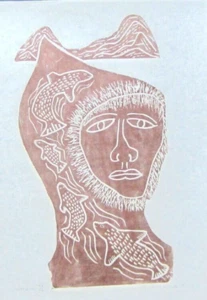 Inuit STONE CUT PRINT "SEARCHING" Signed By KOOTOO MUNNO #46/50 18X 24 in 1981 - Picture 1 of 4