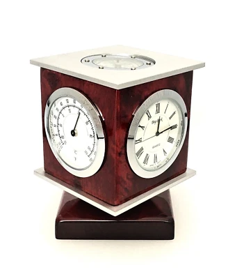 Lacquered Rosewood Weather Station W Clock, Thermometer, Hygrometer NEW - Image 1 of 4