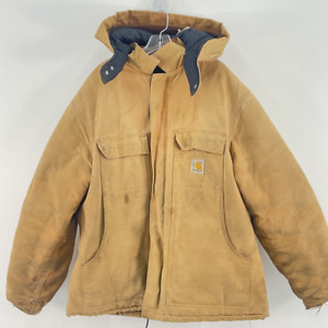 VTG Carhartt Brown Cotton Button Up Work Jacket Detachable Hood Men Sz XXL