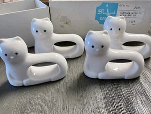 Set 4 Shafford Laying Cat Kitten Ceramic Porcelain Napkin Rings White New In Box - Picture 1 of 7