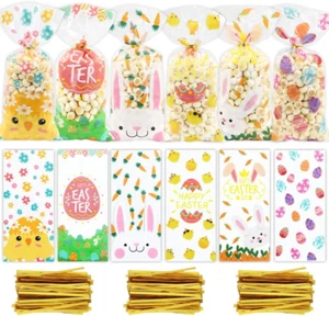 Easter Cookie Bags Easter Treat Bags Easter Cellophane Bags 120Pcs in 6 Patterns - Picture 1 of 12